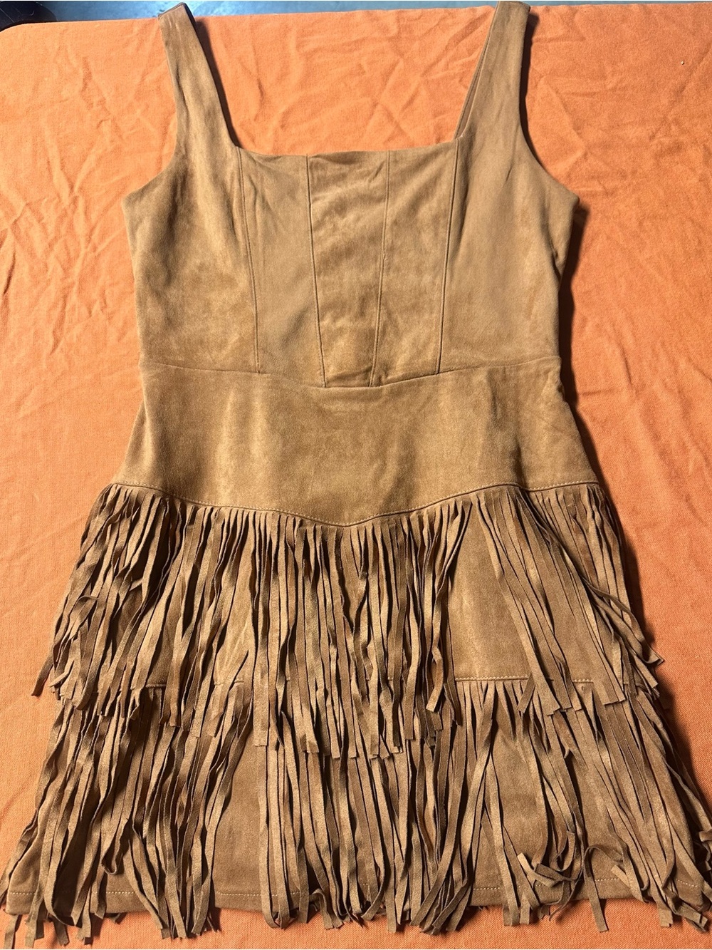 Brown Suede Fringe Tank Dress L
